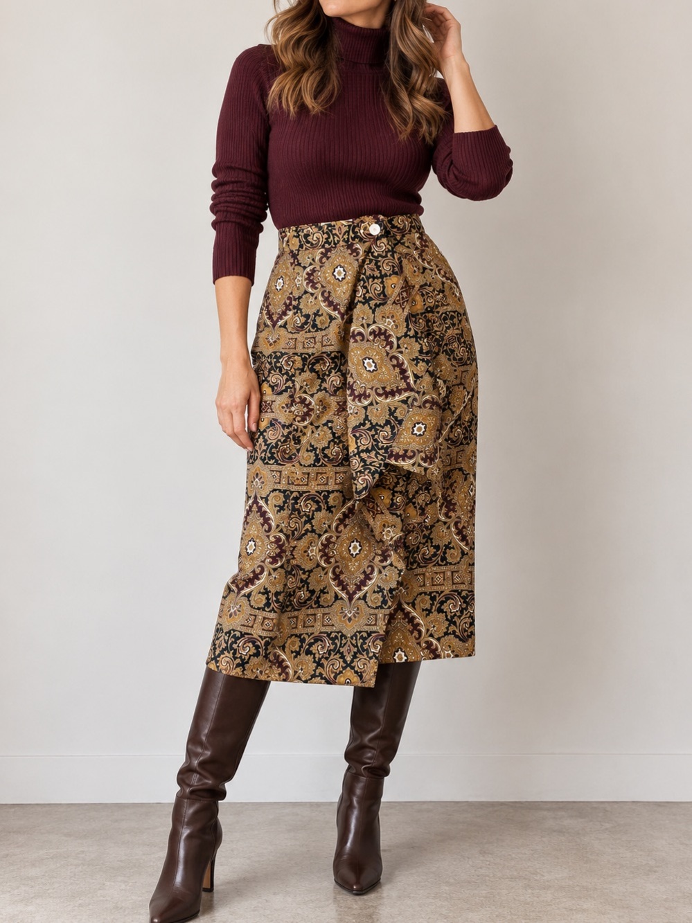 Aquascutum of London Vintage Wool Paisley Midi Skirt Made in England Size 10